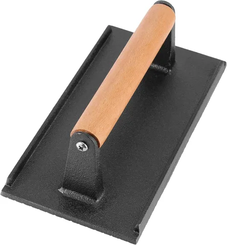 Vista 6 de Prensa rectangular de hierro fundido para parrilla, paquete de 3 prensas de carne de carne resistente de 4 x 8 pulgadas con mango de madera