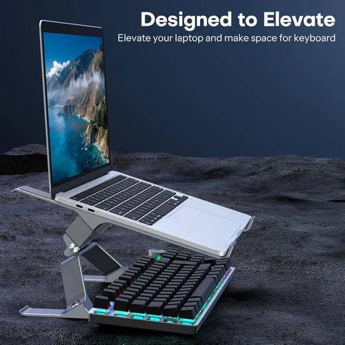 Vista 8 de OMOTON Soporte para portátil más estable, soporte ajustable de aluminio para escritorio, elevador ergonómico desmontable adecuado para todas