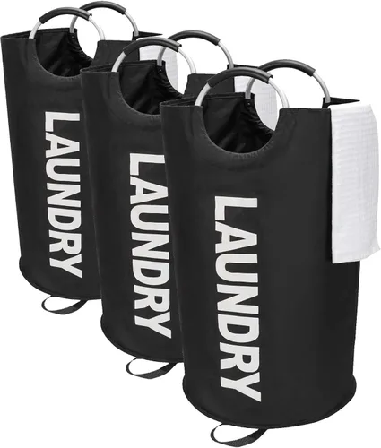 Vista 15 de Maxsilan - Cesta de lavandería grande de 90 L, cesta de ropa alta independiente, bolsa de lavandería plegable, color beige Freestanding tall