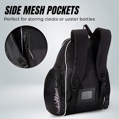 Vista 6 de Mochila de fútbol Solano de Vizari con compartimento para balón, bolsillo ventilado para balón y bolsillos de carga laterales de malla para adultos
