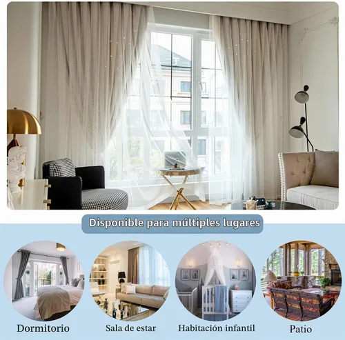 Vista 7 de Loyala Cortinas opacas de doble capa con diseño de estrellas para dormitorio de niños, bonitas, 63 pulgadas de largo, juego de 2 paneles, beige, 42