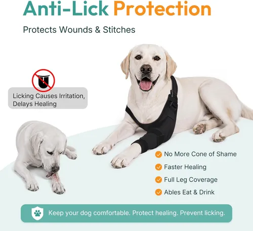 Vista 3 de Protector de codo de perro para displasia de codo, artritis, úlceras por presión, displasia callos - Manga transpirable ajustable para la pierna
