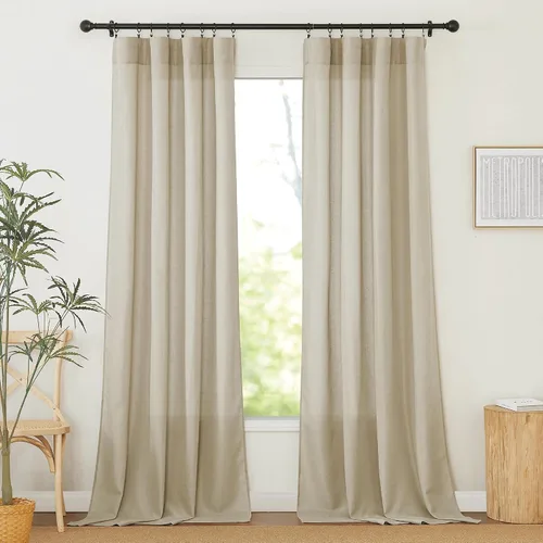 Vista 28 de RYB HOME Cortinas traslúcidas grises – Cortinas semitransparentes mezcladas de lino para privacidad, cortinas de ventana, reducción de luz para sala