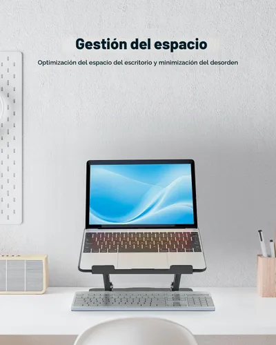 Vista 9 de Soporte ajustable para laptop de escritorio - Elevador portátil para laptop con base giratoria, soporte plegable de aluminio para computadora Negro