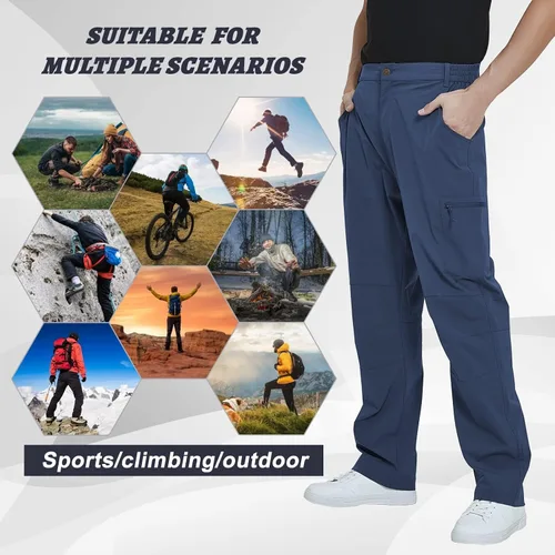 Vista 7 de Pantalones cargo de senderismo para hombre, impermeables, tácticos, ligeros, elásticos, para acampar