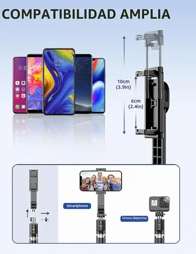 Vista 4 de Trípode para selfie stick de 41 pulgadas, extensible portátil 4 en 1, trípode de aluminio para teléfono con control remoto inalámbrico, rotación