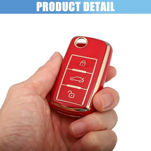 Vista 7 de X AUTOHAUX Funda de silicona para llavero inteligente Volkswagen Tiguan 2010-2017, protector sin llave, color rojo