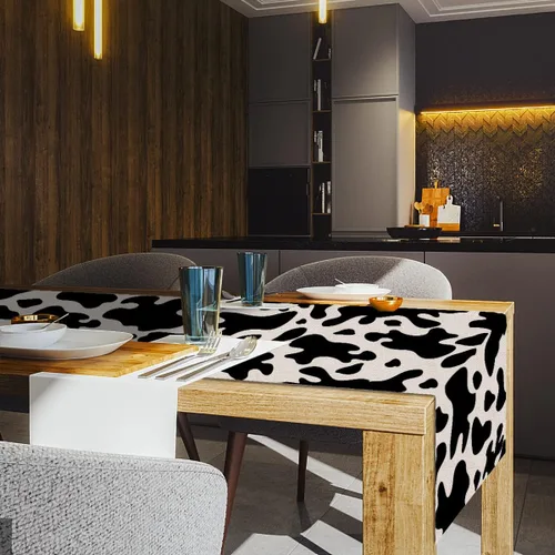 Vista 3 de Nepnuser Camino de mesa de lino con estampado de vaca, decoración de fiesta de cumpleaños, comedor, cocina, decoración del hogar (13 x 72 pulgadas)