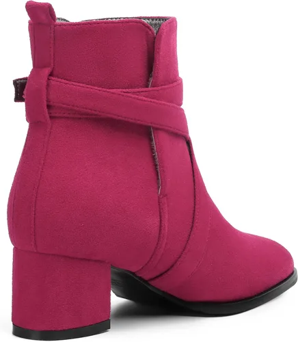 Vista 5 de Botas altas de ante con hebilla para mujer, estilo casual, punta redonda, tacón bajo y grueso, 2 pulgadas