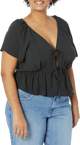 Vista 5 de The Drop Elize - Blusa de crepé con manga abombada y lazo frontal para mujer