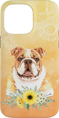 Vista 21 de iPhone 16 Cute English Bulldog Dog Bully - Sunflower Floral Flowers Case