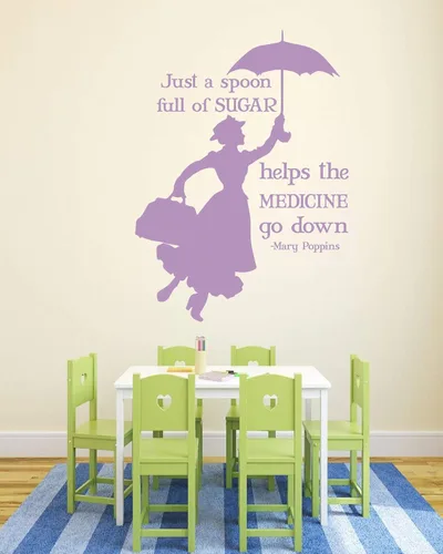 Vista 8 de Mary Poppins Quote A Spoon Full of Sugar Makes The Medicine Go Down Adhesivo de vinilo para decoración del hogar para dormitorio de niños y niñas