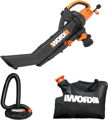 Vista 4 de WORX WG505 Trivac - Soplador eléctrico 3 en 1 de 12 amperios, aspirador de hojas/triturador, con impulsor metálico para trituración fina