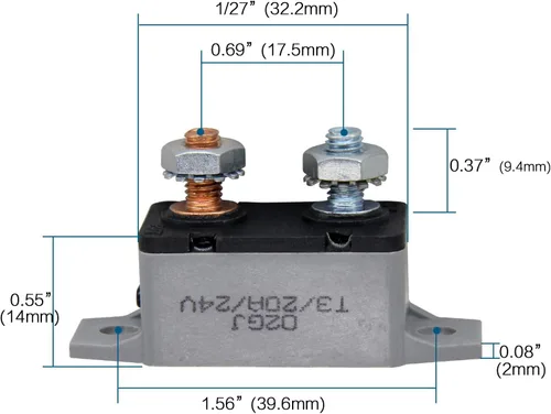 Vista 5 de Disyuntor de 6-28V 20A Restablecimiento manual para barcos marinos con cubierta protectora de cinturón rojo de 20 amperios