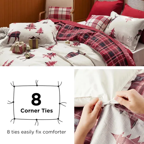 Vista 4 de Bedsure Juego de funda de edredón de Navidad tamaño individual, juego de ropa de cama festivo para niños con un diseño reversible a cuadros