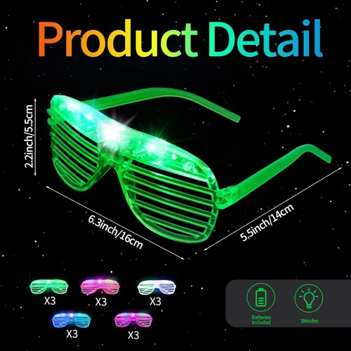 Vista 2 de Hooqict Paquete de 15 lentes iluminados, 5 colores que brillan en la oscuridad, suministros de fiesta para niños y adultos, persianas de los años