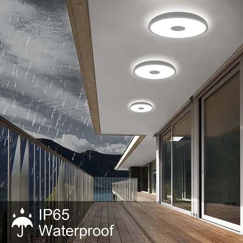 Vista 5 de Lámpara de techo impermeable mejorada con música LED con altavoz Bluetooth, certificado FCC UL1598, luz cambiante de color de 18 W con control