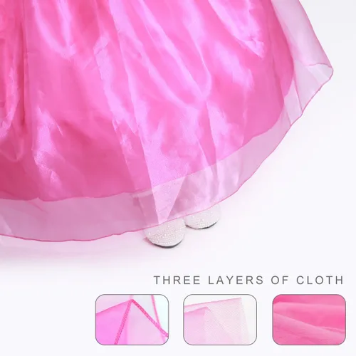 Vista 4 de LOEL Disfraz de princesa para niñas vestido largo de Aurora 472in 472in para 4-5 años rosa