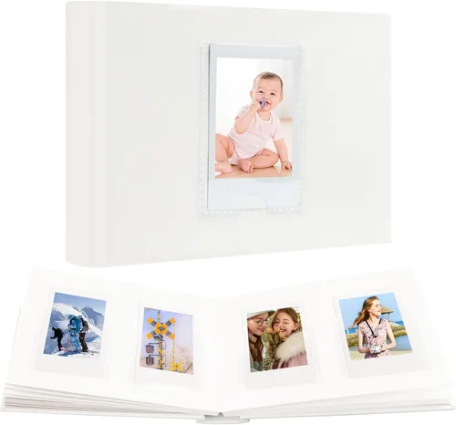 Vista 2 de 2 mini álbumes de fotos de 64 bolsillos con espacio de escritura y ventana frontal, libro de fotos de piel sintética de 3 pulgadas para Polaroid