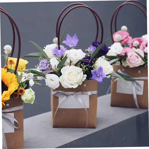 Vista 3 de Ckuakiwu Bolsas de ramo de flores, bolsa de regalo de flores de papel kraft con asa, bolsa de regalo, caja de regalo floral para recuerdos