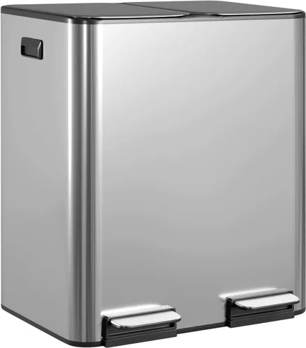 Vista 14 de Basurero de cocina con tapa para oficina, dormitorio, baño, cubo de basura con pedal a prueba de huellas dactilares, contenedor de basura de acero
