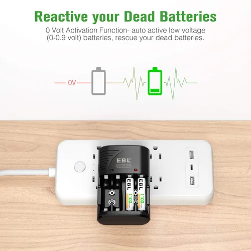 Vista 4 de EBL Cargador de batería con 20 pilas AAA recargables NiMH 1100mAh alto rendimiento