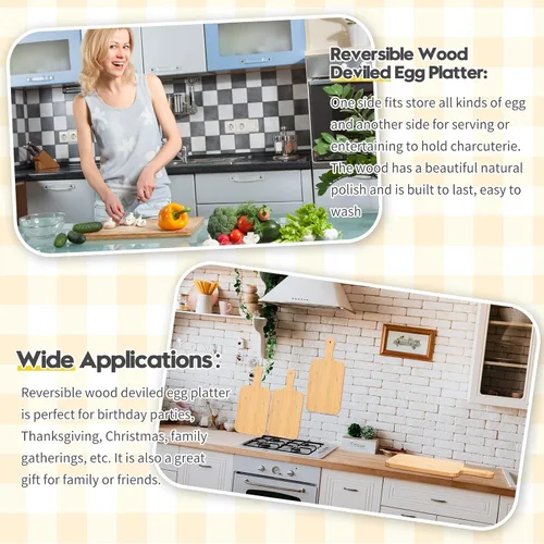 Vista 4 de Didaey Juego de 6 tablas de cortar de bambú, tabla de cortar de madera lisa con asa, tablas de charcutería de cocina a granel, bandeja de servicio