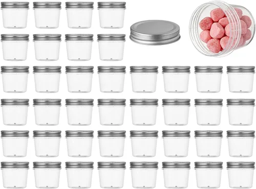 Vista 10 de novelinks Tarros de plástico transparente de 4 onzas con tapas negras, pequeños recipientes redondos reutilizables para alimentos, especias