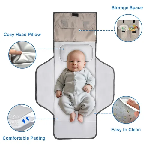Vista 3 de Cambiador de pañales para niños pequeños, extra largo, grande, ligero, de 31 x 24.2 pulgadas, diseño lindo de 1 a 36 meses, plegable, cambiador