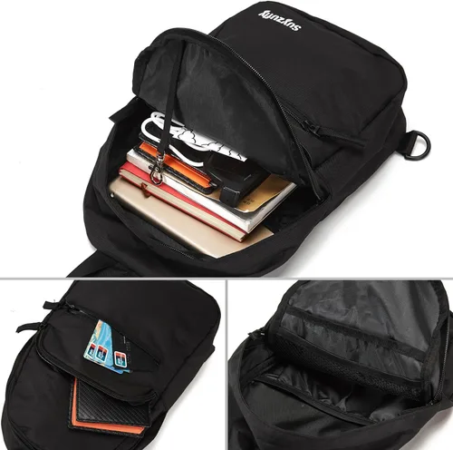 Vista 5 de Suyzufly Bolso bandolera pequeño para hombres y mujeres, resistente al agua, con una correa, bolso cruzado en el pecho para senderismo y viajes