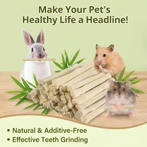 Vista 2 de Sukh 240g de palitos masticables de bambú dulce - Palitos de bambú natural para conejos, juguete masticable para animales pequeños, golosinas