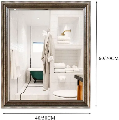 Vista 4 de Espejo de pared con marco plateado retro (15.7 x 23.6 pulgadas), espejo rectangular de baño para colgar en vertical u horizontal, para entradas