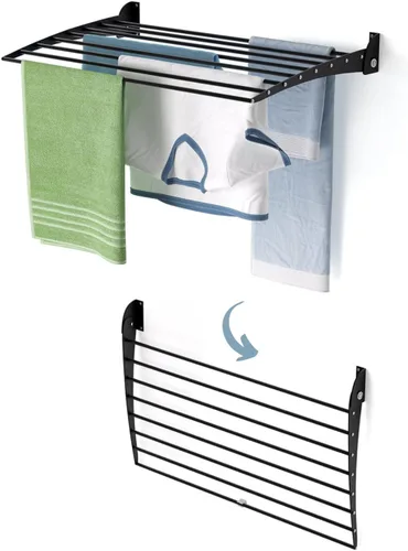 Vista 42 de foxydry Rejilla de secado plegable para montar en la pared, plegable que ahorra espacio, 24 pulgadas Negro - Cerrando