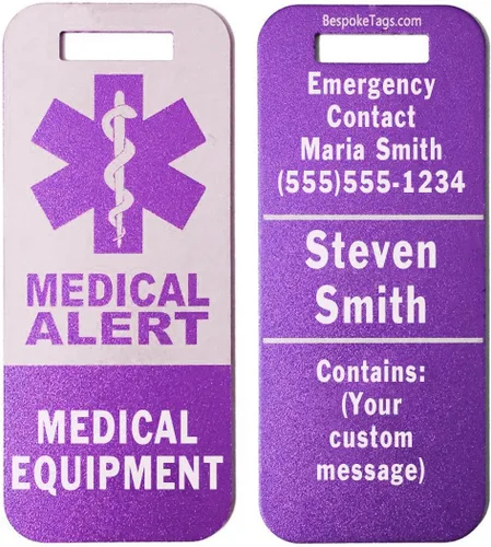 Vista 6 de Etiqueta de alerta médica Equipo médico - Información grabada personalizada (negro)