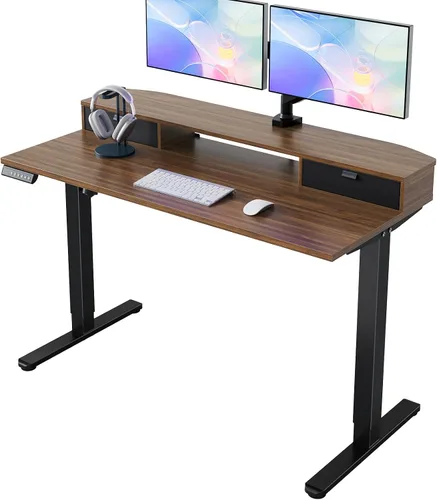 Vista 21 de HUANUO - Escritorio eléctrico de pie de 32 x 21 pulgadas con 2 cajones, compatible con montaje con abrazadera en C, escritorio de computadora