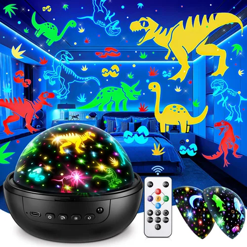 Vista 10 de PIKOY Juguetes de dinosaurio para niños de 3 a 5 años, regalos de Pascua para niños, juguetes de luz nocturna, proyector de luz nocturna, huevos