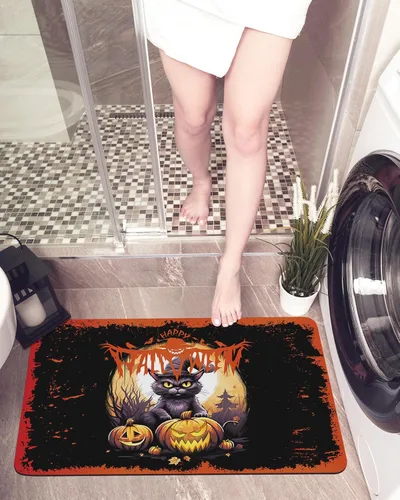 Vista 5 de Tapete de baño de Halloween para bañera, antideslizante, de secado rápido y absorbente, tierra de diatomeas, cocina, ducha, fregadero, lavable