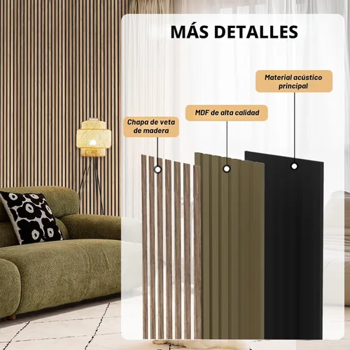 Vista 3 de RITOLLO Paneles de listones de madera para pared, 2 piezas de 94.5 x 11 pulgadas, paneles acústicos para decoración de pared interior, panel