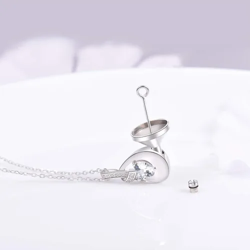 Vista 6 de BEILIN Collares con colgante de urna de plata de ley 925 para cenizas, circonita cúbica, lágrima, recuerdo, cremación, joyería para mujeres, regalos