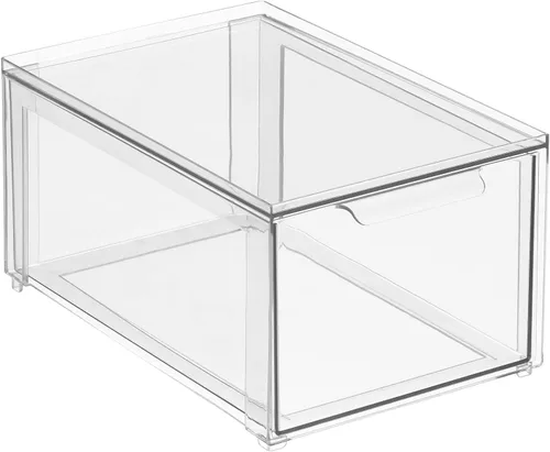 Vista 12 de mDesign - Contenedores organizadores de almacenamiento apilables de plástico para baño con cajón frontal extraíble para encimera de baño, tocador