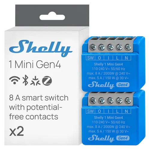 Vista 9 de Shelly 1 Mini Gen4 Interruptor de relé inteligente Wi-Fi, Zigbee y Matter con contactos secos, 1 canal 8A Automatización del hogar Compatible