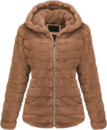 Vista 21 de Bellivera Abrigo de piel sintética para mujer con forro de oveja peluda, chaqueta de forro polar esponjosa y capucha con forro de sherpa Beige