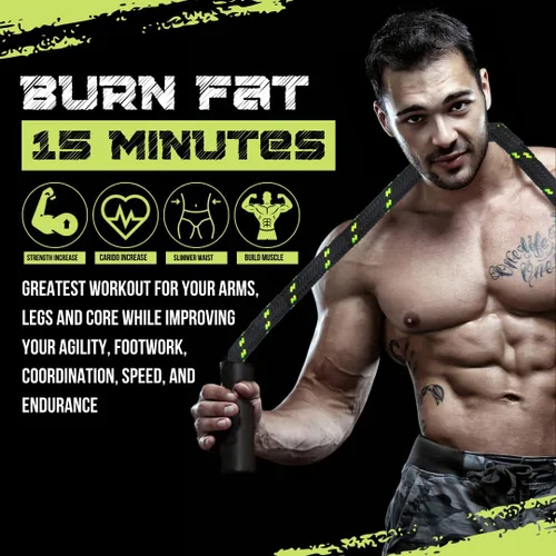 Vista 3 de Cuerda de saltar pesada para fitness de 3 libras, cuerda de saltar con peso con 360 asas giratorias, entrenamiento de cuerpo completo para hombres