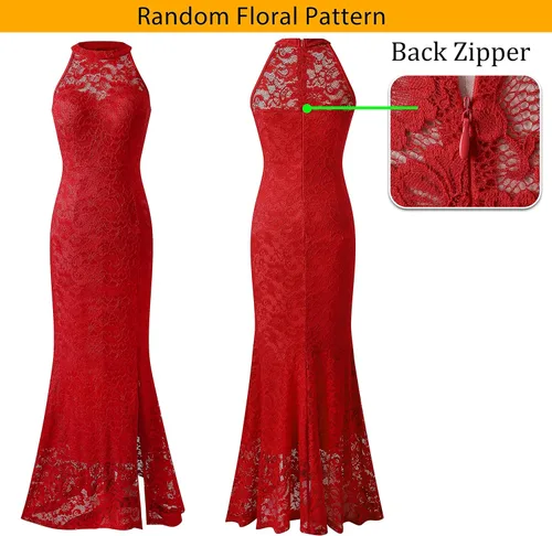 Vista 4 de VFSHOW Vestido largo de encaje con cuello halter y cremallera para mujer