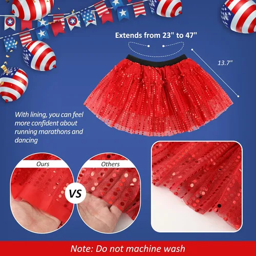 Vista 2 de Jeyiour 4 faldas tutú para mujeres y niñas, disfraz de correr con lentejuelas con purpurina, falda patriótica para adolescentes, fiesta, cosplay