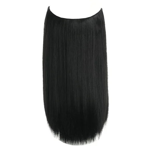 Vista 5 de Extensiones de cabello humano de 14 pulgadas, color negro, largo, lacio, alambre invisible con alambre transparente, 4 clips de seguridad