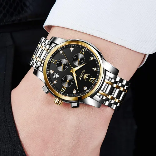 Vista 9 de OLEVS Reloj de pulsera para hombre con esfera multifunción, impermeable, luminoso, analógico, reloj de cuarzo con correa de acero inoxidable