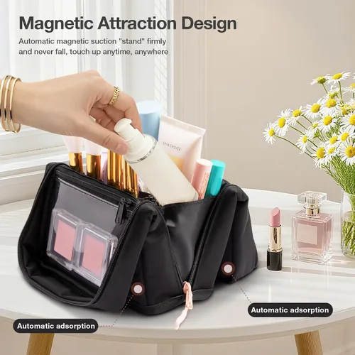 Vista 4 de Abiudeng Bolsa de maquillaje de viaje de pie Bolsa de maquillaje Bolsa de aseo de viaje, Negro