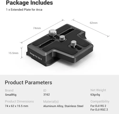 Vista 7 de SMALLRIG Placa de liberación rápida extendida para estándar tipo Arca compatible con DJI RS 2 / RSC 2 / RS 3 / RS 3 Pro/RS 4/ RS 4 Pro/RS 5 Gimbal