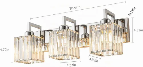 Vista 5 de Moderna lámpara de cristal para pared/tocador de baño, de 3 luces, color cromo Cromo torcido
